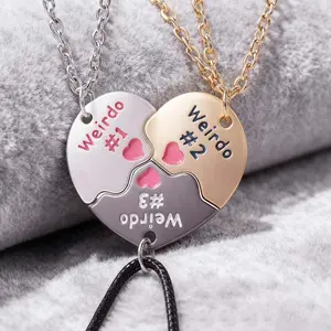 Weirdo Trio Magnetic Puzzle Hear Friendship Necklaces BFF Best Friends Forever Fantasy Cute Pendant for Unbreakable Friendship gift