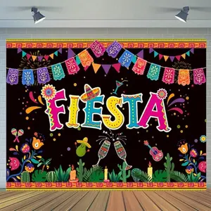 2D Flat Banner Mexican Fiesta Theme Vibrant Party Backdrop, Cinco De Mayo Carnival Decoration, No Power Needed, Pull Flag Banner, Party Decorations Banners