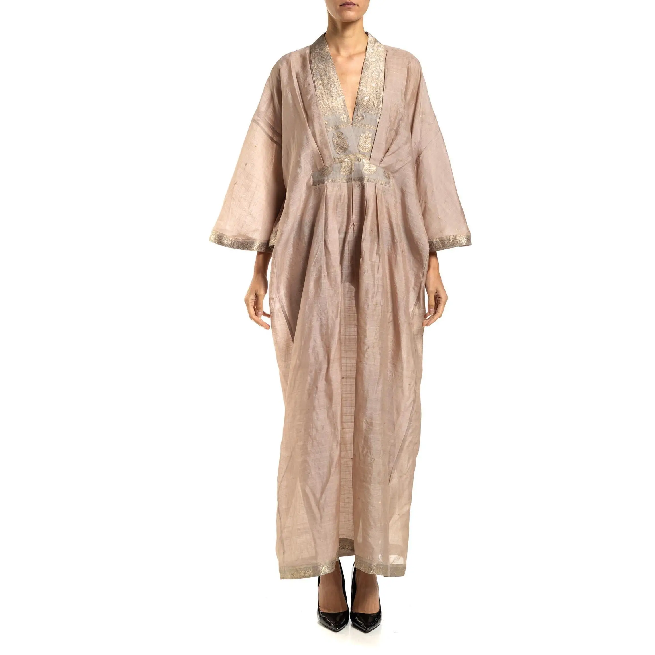 MORPHEW COLLECTION Dusty Pink Silk Kaftan Made From Vintage Sari