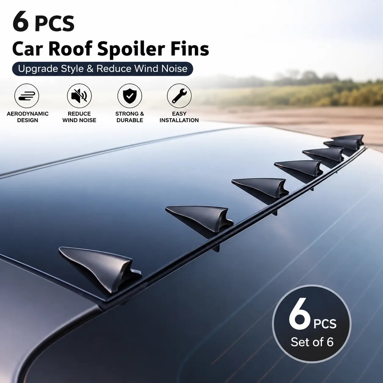 6-Pack Universal Car Roof Shark Fin Spoilers, Sporty Auto Exterior Trim Kit for Sedan SUV Truck, Lightweight ABS Decorative Aero Fins, Easy Install Car Styling Accessories for Winter Driving & Daily Upgrade tiktokshopbacktoschool