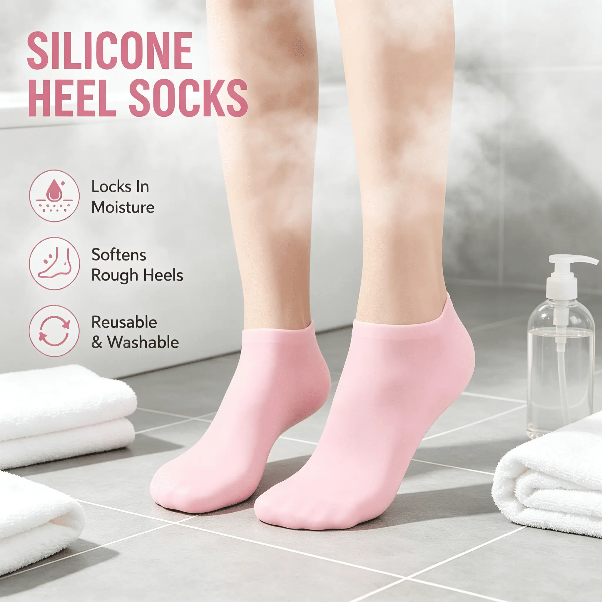 Gel Foot Care Socks for Dry Skin, Reusable Overnight Hydrating Gel Foot Spa Socks, Hydrating Silicone Foot Treatment Covers, Washable Pedicure Silicone Foot Socks, Moisturizing Socks for Hard Calluses, No Leak Lotion Locking Spa Booties