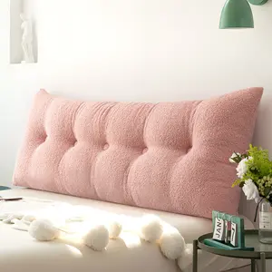 Pink Plush Headboard Wedge Pillow Soft Backrest Cushion for Rest Reading & Watching TV in Bed with Washable Cover sweet night sleep king size