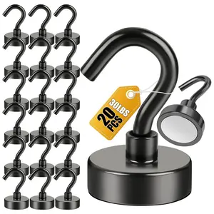 20Pack Black Magnetic Hooks for Refrigerator, Removable Hooks, Extra Strong Cruise Hook, Heavy Duty Earth Magnets with Hook for Hanging, Magnetic Hanger for Cabins, Grill