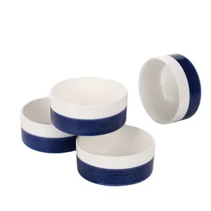 Ceramic Bowls Set of 4 White & Blue Microwave & Dishwasher Safe for Cereal Soup Rice Salad Stylish Porcelain Bowls for Kitchen Everyday Dining or Gift Use Tableware
