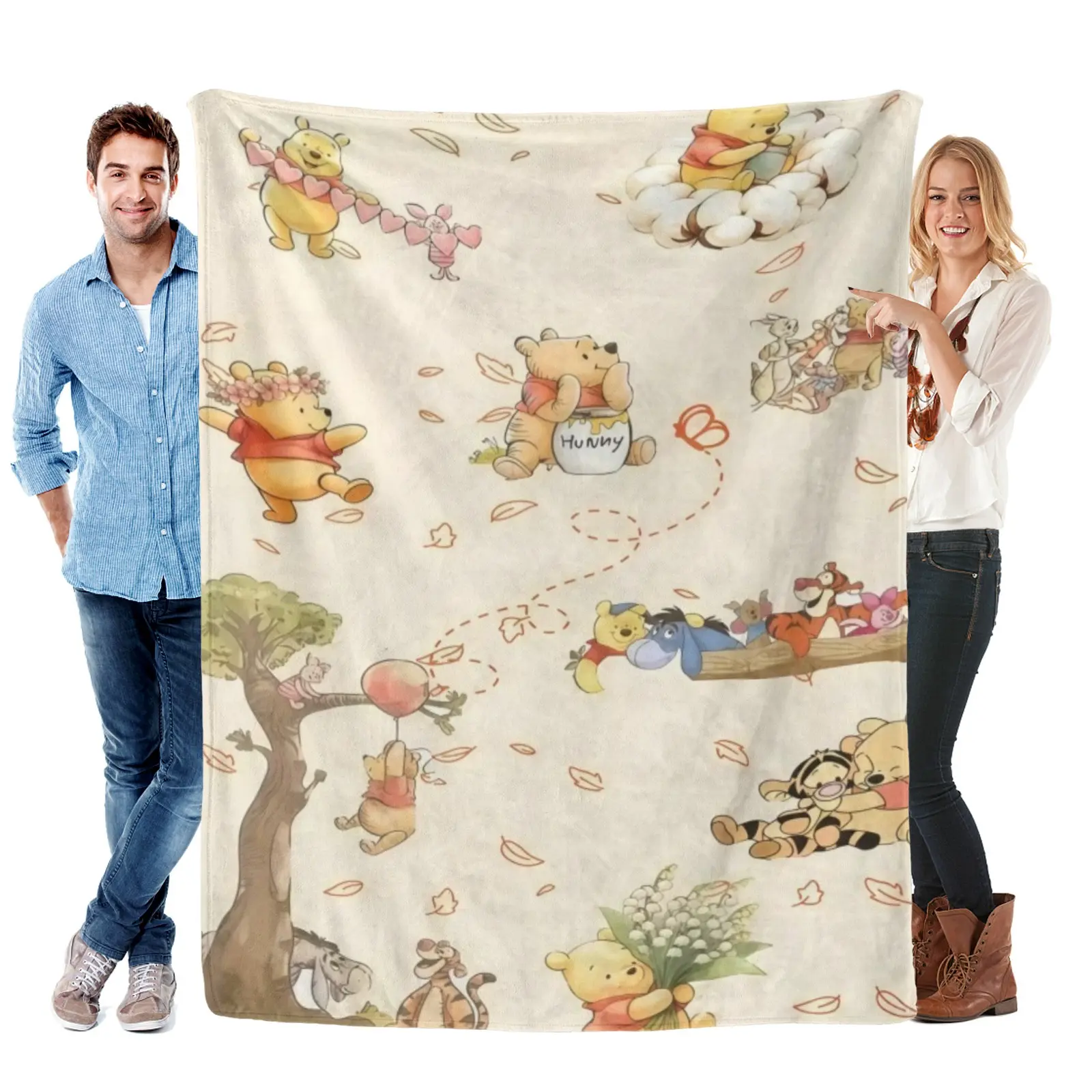Disney Pastel Fall Pooh & Crew Blanket Plush Throw Decor Popular Disney Blanket Gift For Pooh Fans Of All Ages