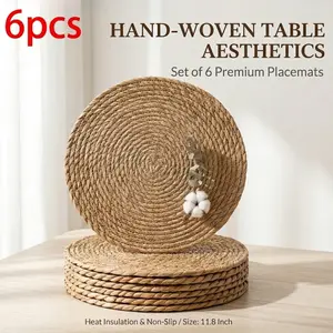 6-Piece Hand-Woven Round Placemats, 11.8 Inch Non-Slip Heat-Resistant Table Mats for Kitchen & Dining Decor