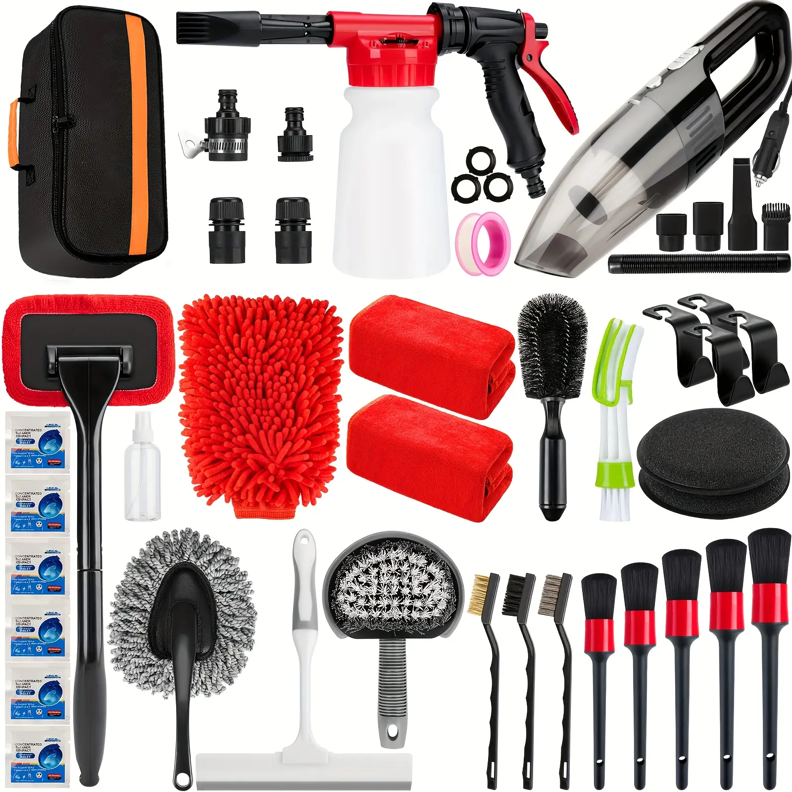 COFSODI 42PCS Car Wash Cleaning Kit Foam Gun Sprayer Car Vacuum Windshield Cleaning Tool Tire Brush Towels Complete Interior Exterior Detailing Set For Car