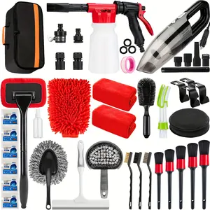 42PCS Car Wash Cleaning Kit Foam Gun Sprayer Car Vacuum Windshield Cleaning Tool Tire Brush Towels Complete Interior Exterior Detailing Set For Car