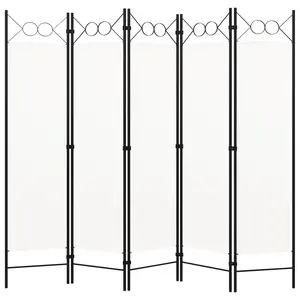 vidaXL Room Divider, 5 Panel Folding Privacy Screen for Room Separation, Freestanding Room Divider for Office, Industrial Modern Style, White 320707