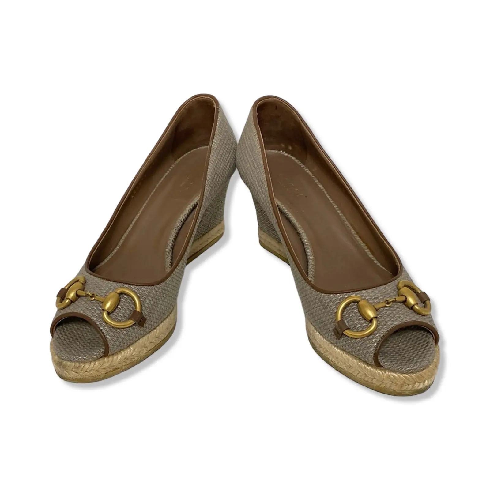 Pre-Owned Gucci Charlotte Horsebit Wedge Pumps - Size 36.5 - G1168