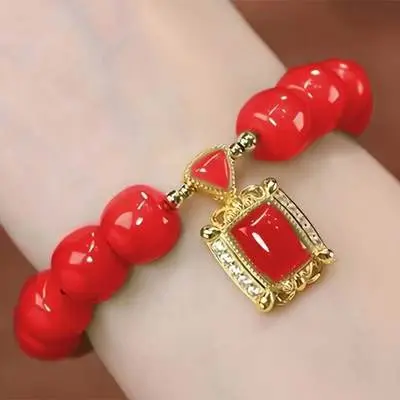 S136-8*6 Red Barrel Bead Bracelet "The Sun Rises L