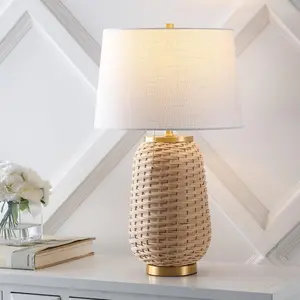 JONATHAN Y Chakrii Rustic Bohemian Iron/Rattan LED Table Lamp with Pull-Chain , for bedroom, living room, foyer, hallways, dining room, dorms