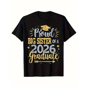 Men'S 2026 Graduation T-Shirt - Black with Golden & White Text, Stars & Arrows Design - Short Sleeve Round Neck Casual Graduation Party Outfit - All-Season Fit