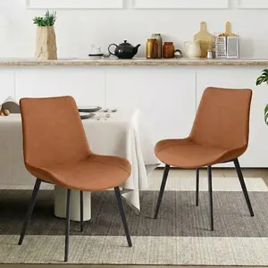 Modern Italian Minimalist Dining Chair, Vintage PU Leather with Ergonomic Curved Back, Stable Carbon Steel Black Legs, Wear-Resistant Seating for Home Decor & Room Transformation