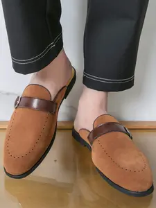 Men's Summer New Sandal, Fashion Semi-Sandal with Buckle Decoration, Breathable Perforated Trendy Slippers, Casual Footwear, Rubber Sandals