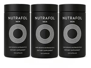 Men's Hair Growth Supplement in Glass Bottle Pack of 3 Total 360 Capsules Exp 10/2026 for Hair Support Thicker Stronger Hair