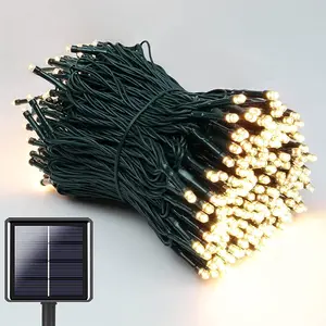 Decorative solar light string: warm light version contains 200 LEDs, white light version contains 300 LEDs, supports 8 flashing modes, suitable for creating a Christmas atmosphere or embellishing courtyards and gardens