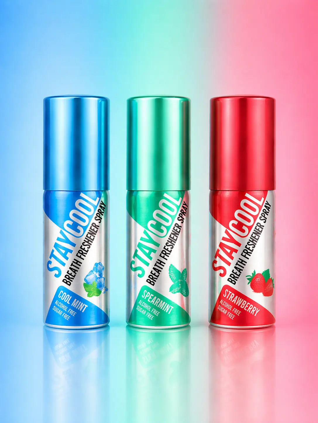 Mint Duo Plus Strawberry Breath Freshener Sprays - Cool Mint, Spearmint, Strawberry 3-Pack