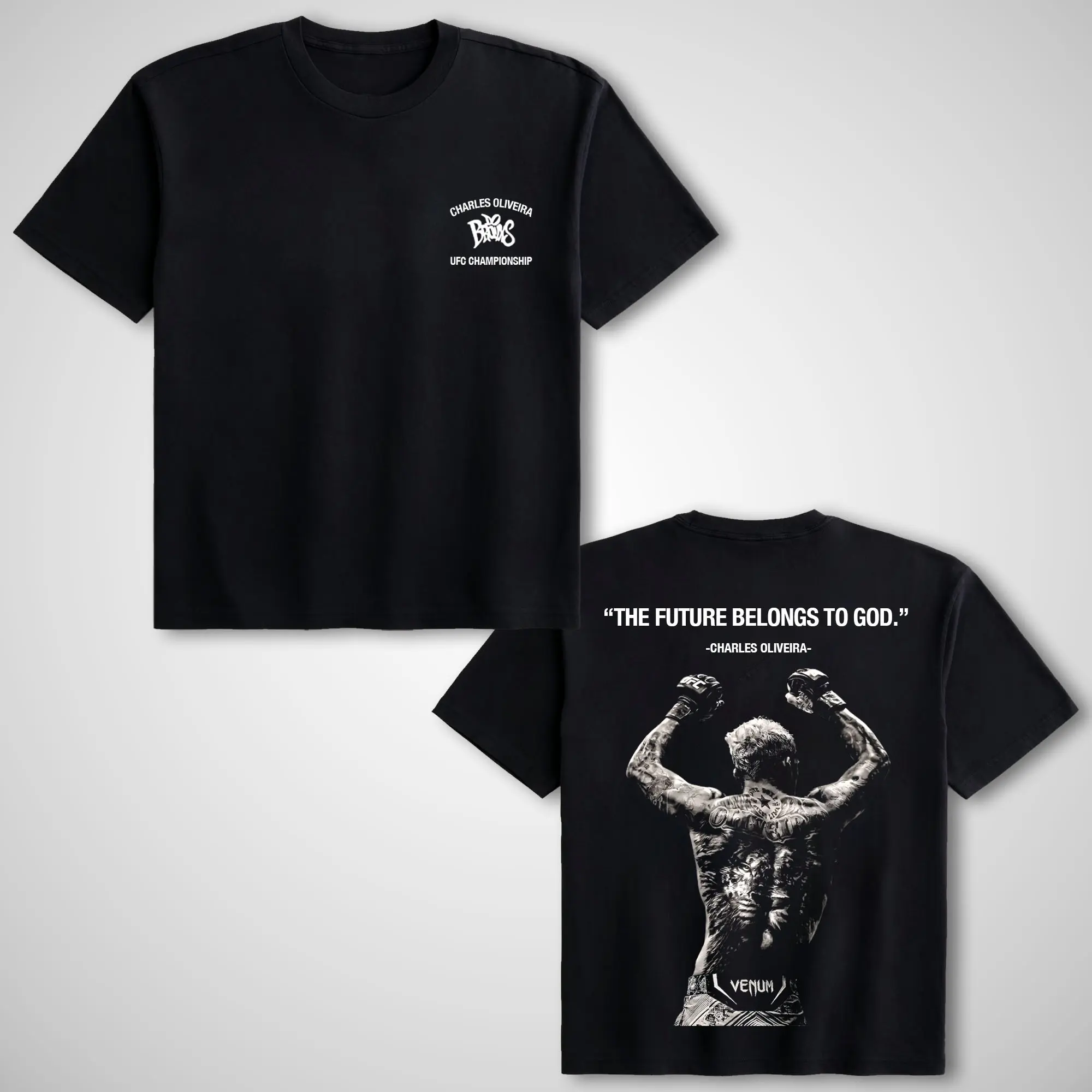 Men's Unisex "The Future Belongs To God" Charles Oliveira Graphic T-shirt, Charles Oliveira Vintage Streetwear Top, Vintage T Shirts Silky Soft Cotton Short-Sleeve Bold Graphic Tee