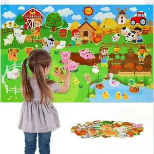 Farm Animal Felt Story Board Set, Sensory Activity Board, 1 Set Preschool Farmhouse Barnyard-Themed Story Kit, Early Learning Interactive Play Set for Kids
