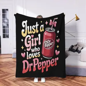 Countdown Sale! Dr. Pepper Sweet Cool Girl American Style Flannel Slogan Print Blanket,weighted blanket， Vintage Warm Decorative Throw, Perfect Gift for Friends and Family
