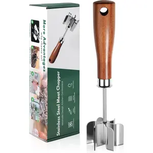 Blades Stainless Steel Meat Chopper & Masher - Heavy Duty Ground Beef Chopper with Ergonomic Wood Handle, Kitchen Tool for Mashing, Tenderizing, and More