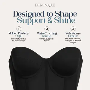 Dominique Brianna Longline Strapless Bra #8980 - Low Back Bridal Corset Top with Removable Garters - Shaping Lingerie for Women - Supportive Bustier for Wedding & Formal Dresses - Black