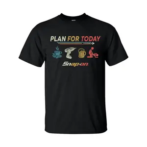 PLAN FOR DAY Snap-on  T-Shirt - Singer Sided Printed 100% Cotton Fitted Crew Neck Short Sleeve Casual Unisex Top Made in USA