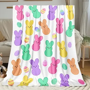 1pc JOOCAR Bunny & Egg Flannel Blanket - Soft Warm All-Season Bedspread Suitable for Sofa, Bed, Travel, Machine Washable Cozy Throw with Bunny & Egg Pattern, Perfect Gift for, Easter, Birthdays, It is an excellent gift for children, family and friends