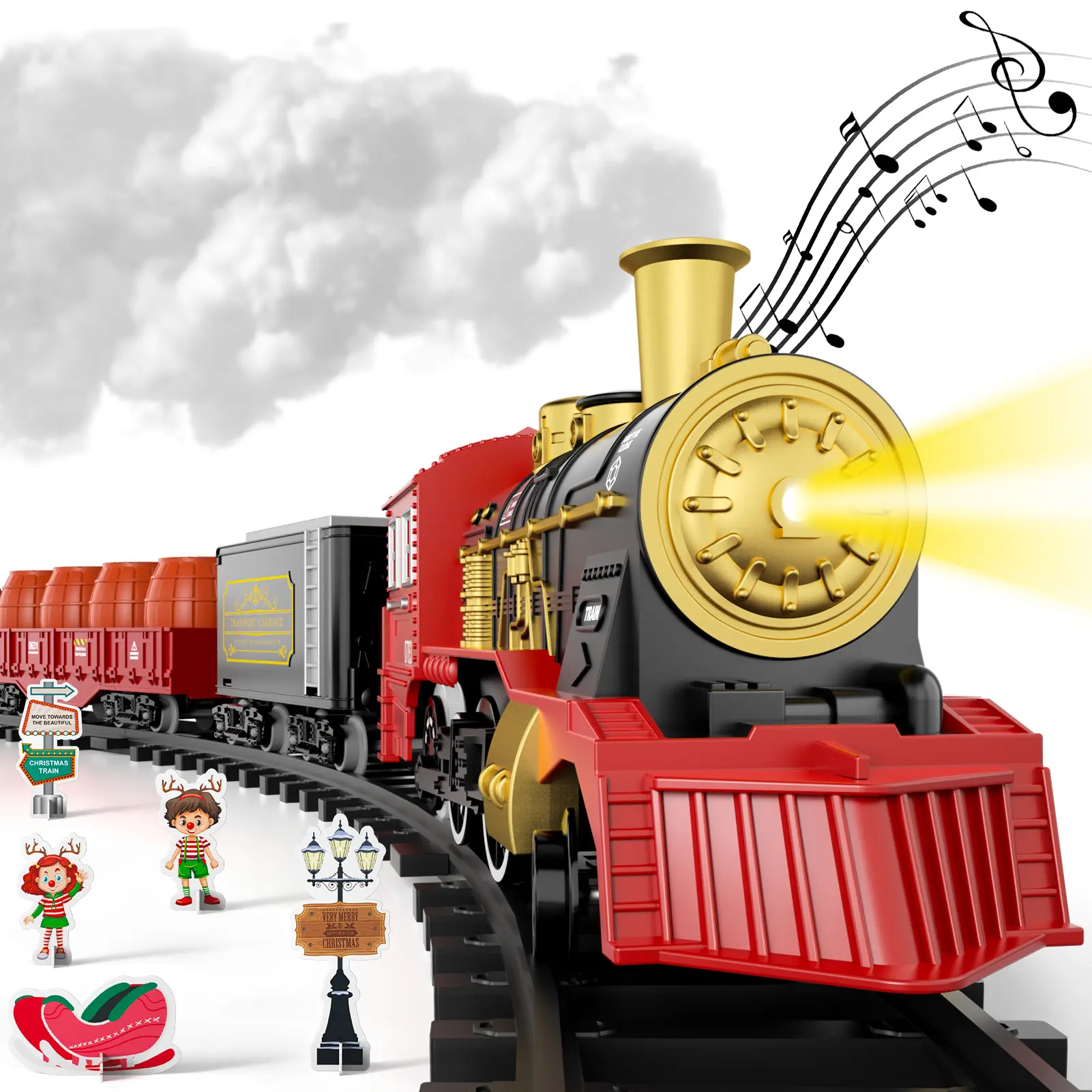 Operated Electric Kids Train Toy Set with Flashing Light Locomotive,Complete Playset Contains 6 Train Carriages&Modular Detachable Track Segments for Multi-Style Custom Assembly,Birthday Holiday Gift for Boys Girls,Educational Interactive Model Train Toy