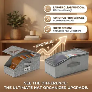 All-New Upgrade: Extra-Large View Window See your collection at a glance. Stackable Hat Storage Boxes for Baseball Caps, Give your 17+ hats a home that’s as stylish as they are. Large Clear Window, Closet Organizer for Men, The best gift