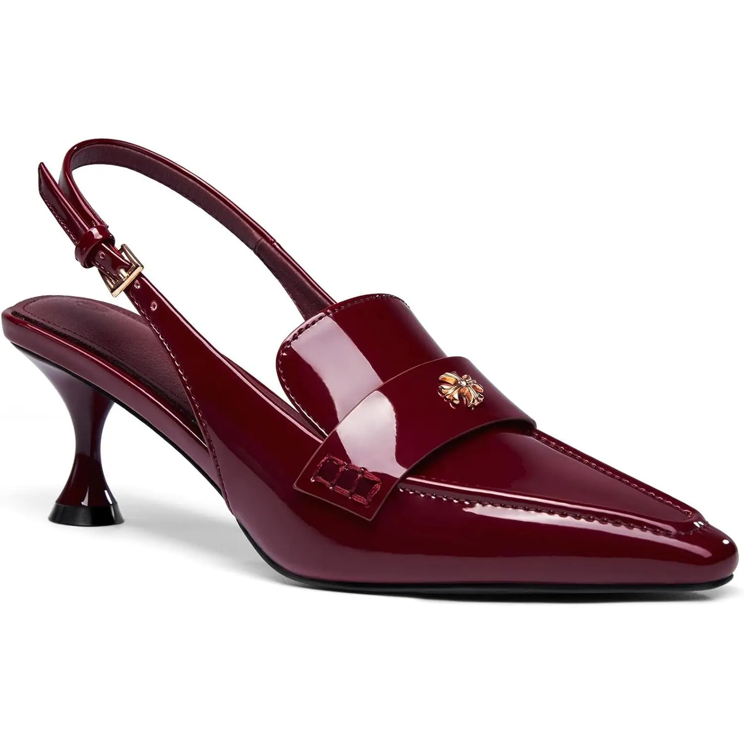 Coutgo Womens Pointed Toe Sandals Slingback Kitten Heel Pumps Slip On Ankle Buckle Dress Shoes