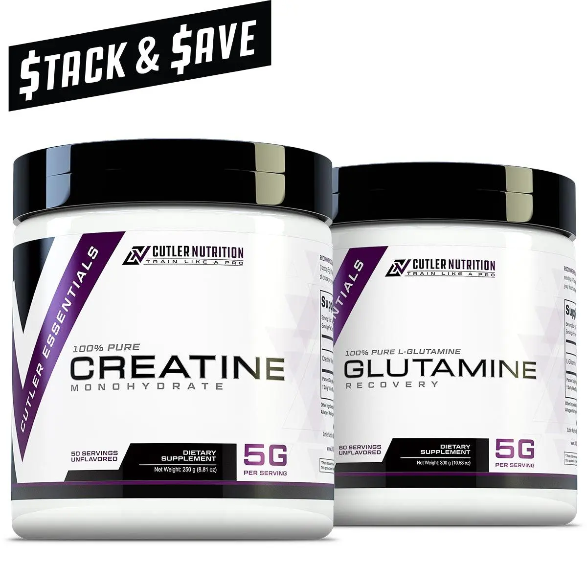 Cutler Nutrition Creatine + Glutamine Stack - 5G Creatine Monohydrate & L-Glutamine for Muscle Hypertrophy, Endurance & Recovery Cutler Nutrition Creatine + Glutamine Stack - 5G Creatine Monohydrate & L-Glutamine for Muscle Hypertrophy, Endurance & Recovery