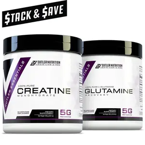 Cutler Nutrition Creatine + Glutamine Stack - 5G Creatine Monohydrate & L-Glutamine for Muscle Hypertrophy, Endurance & Recovery