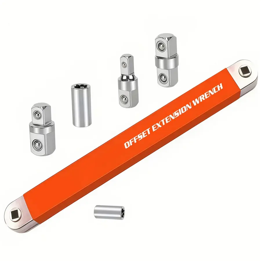 Offset Extension Wrench, Upgraded Impact Ready Extension Wrench Set, with  1/2", 1/4" and 3/8" Square Drive Adapters, 15" Socket Wrench Tool, Universal Extensions Wrench for Hard-to-reach Place