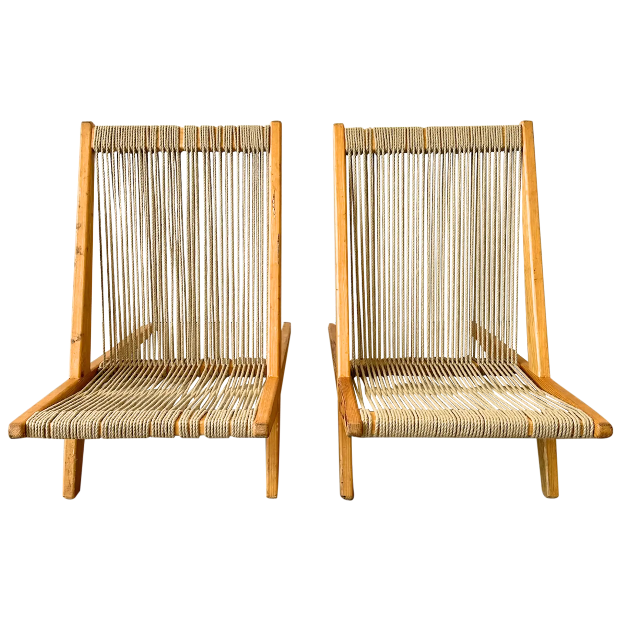 Pair of Wood Frame Rope Chairs