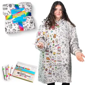 Color-Your-Own Hoodie Blanket with Adorable Animal Prints Soft Fleece Lining for Cozy Nights and Fabric Markers Womenswear Sweatshirt Casual Personalize Your Comfort