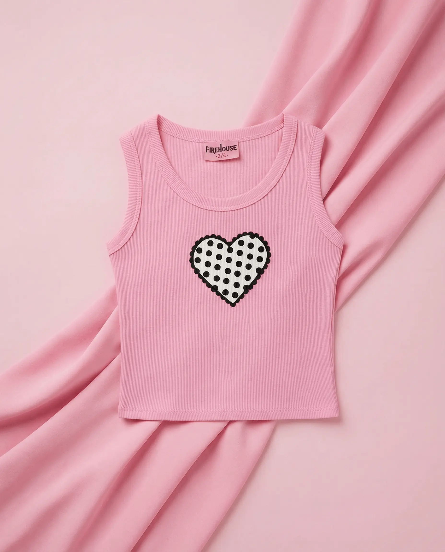Heart Polka Dot Tank Top Neon Pink