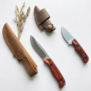 Saddle Mountain 15002 / 15017 Fixed Blade Knife – CPM-S30V / 8Cr13MoV, Wood Handle, Leather Sheath, EDC Hunting Knife for Camping & Fishing