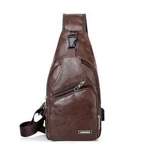 Men's USB Charging Chest Bag | Casual Crossbody Shoulder Bag | PU Leather Travel & Daily Bag