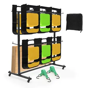 Folding Chair Storage, Heavy Duty Folding Chair Cart for 84 Chairs or 42 Chairs & 12 Tables ,Folding Chair Storage Cart with 360° Locking Wheels, Weatherproof Cover, Fixed Ropes, 500 Lbs Capacity