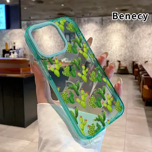 Phone case for iPhone 16 Pro Max 15 Plus 14 13 12 11 Desert Greenery Art Non-Yellowing Silicone Transparent Drop Protective Cover