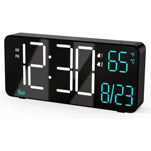 Clocks for Living Room, 6.7in Small Digital Clock for Bedroom, Auto Dimming,Date,Day of Week,Seconds or Indoor Temperature,Digital  Clocks for Bedrooms,LED Desk Clock
