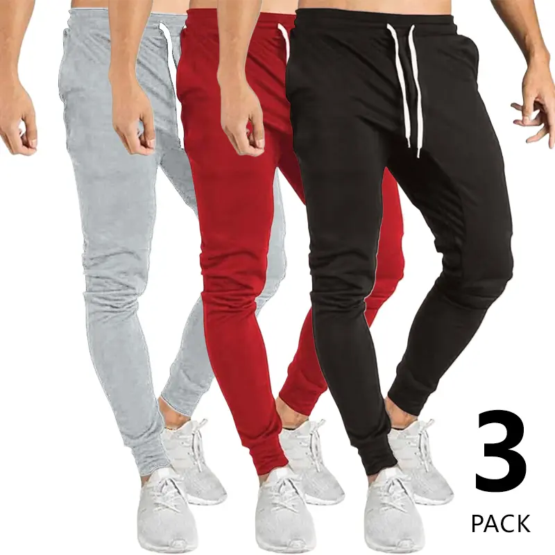 Men’s 3-Pack Slim-Fit Joggers, Basic Look, Solid Colors, Contrast Drawcord Waistband with Decorative Details, Suitable for Spring & Autumn Casual Wear, Light Social Outings