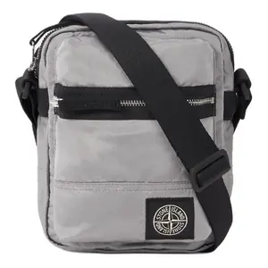 Stone Island Nylon Single-Shoulder Crossbody Bag With Logo Patch In Pearl Gray For Men