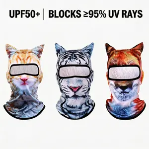 3D Cat Face Digital Print Sun Protection Mask, UPF50+ UV Protection Full Face Animal Mask, Creative Breathable Balaclava with Ears, Cycling Face Gini, Perfect for Riding, Skiing, Sun Protection & Outdoor Adventures
