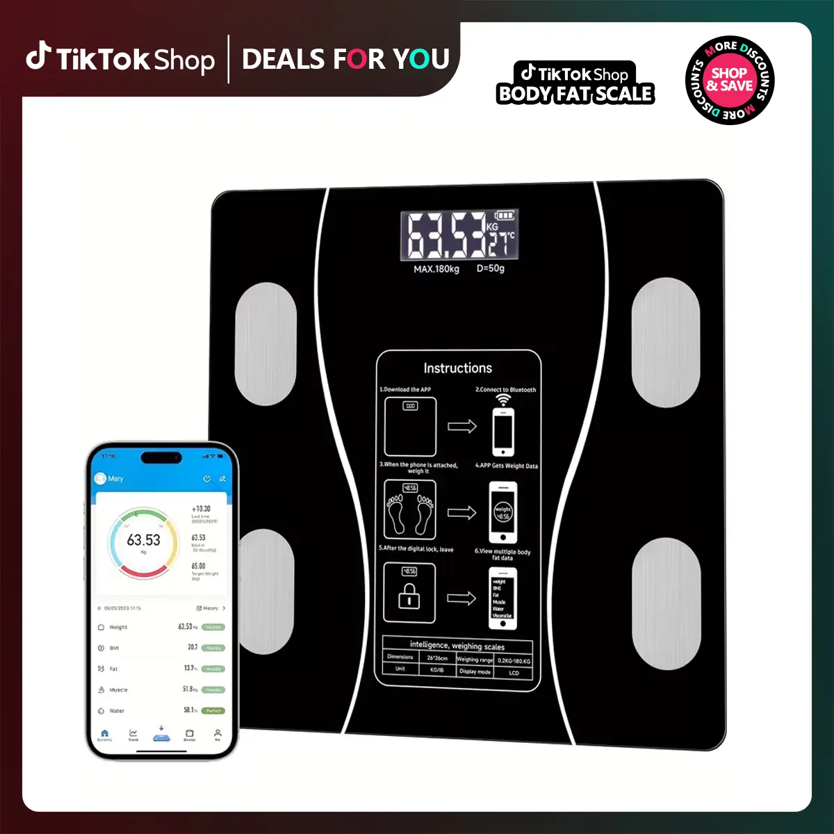 Bathroom Scale Electronic LED Display Ultra-wide TemperedGlass Platform Compact Modern Design Sturdy ConstructionDurable Plastic Digital Weighing for Fitness Enthusiasts Ultra-Thin High Precision Bathroom Scale