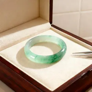 Authentic Burmese Old Mine A-Grade Jadeite Bangle - Ice Type Floating Flower & Clear Water Green Jade Bracelet, Round Barrel/Gui Fei (Oval) Shape Natural Jade Pendant Jewelry