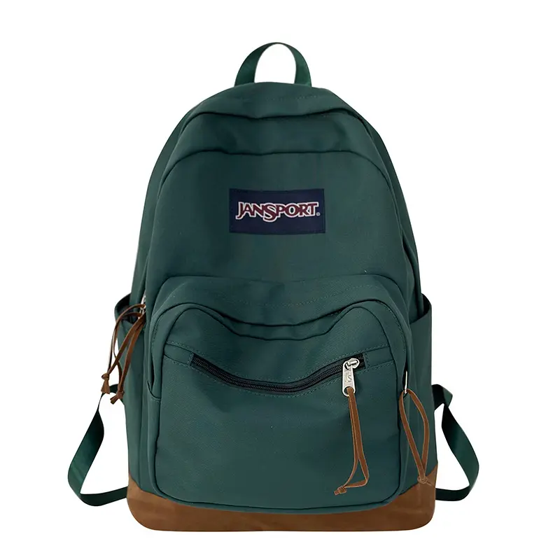 JanSport Dark Green Suede-Panel Backpack—High-capacity back-to-school backpack; doubles as a laptop bag and travel pack.