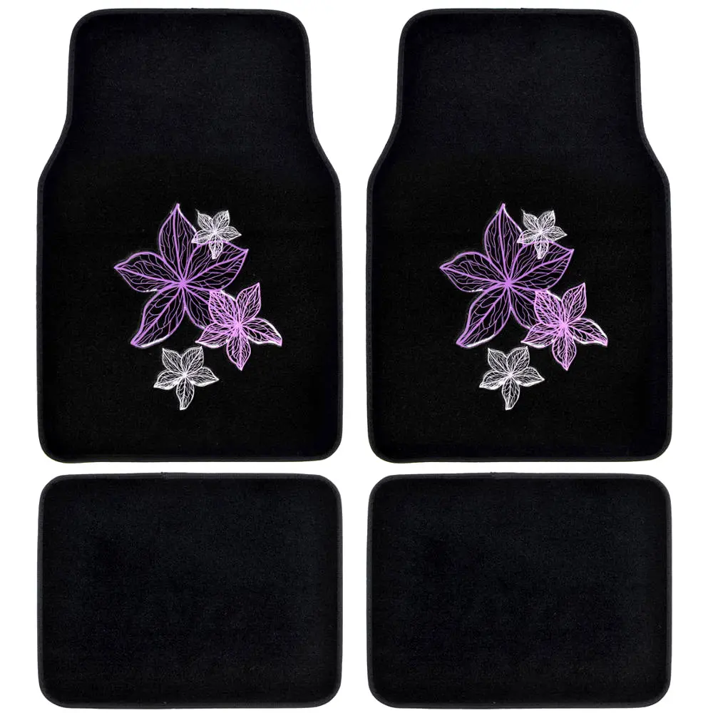 BDK Pink Flowers Design Carpet Car Floor Mats for Auto Van Truck SUV-4 Pieces Front & Rear Full Set with Rubber Backing-Universal Fit Car Accessories Car Interior Accessory